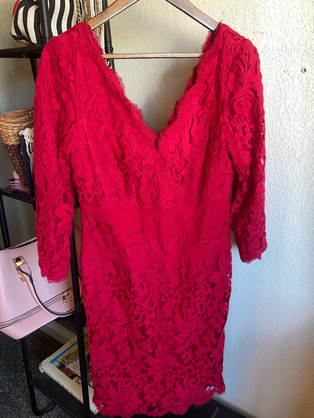 Red Lace V-Neck Women's Dress